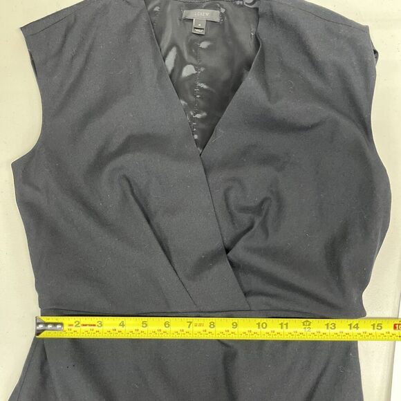 J Crew  VNeck Wrap Front Sheath Dress Sz 4 Black Fine Wool Lined F4013 Classic - Picture 8 of 12